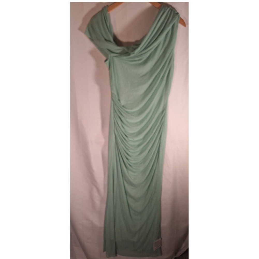 ASOS DESIGN Sage Green Ruched Mesh Draped Off Shoulder Maxi Dress Size M US 8-10